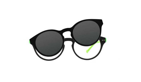 iGreen Plus-10 CM02 Kids Eyeglasses Matt Black/Acid Green Clip Polarized Matt Black