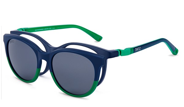 Nano Glitch Solar Clip 3.0 Kids Eyeglasses Navy Matt/Green